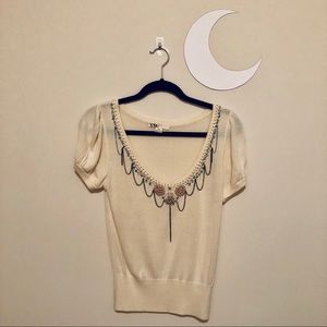 🌙 Forever 21 BEADED Cap Sleeve Scoop Sweater